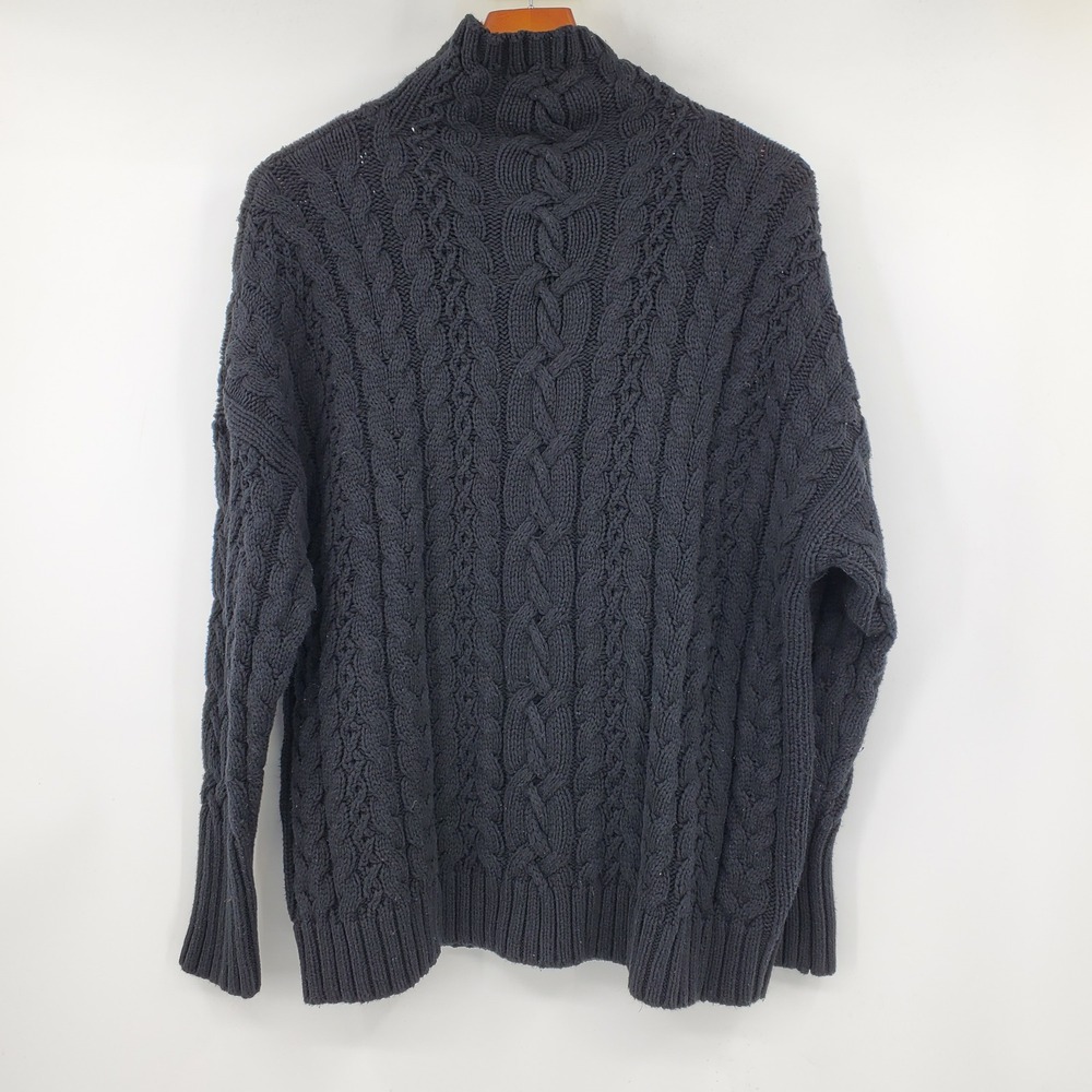 Lauren Ralph Lauren Black Cable Knit Mock Neck Sweater Plus 1X Chunky Preppy